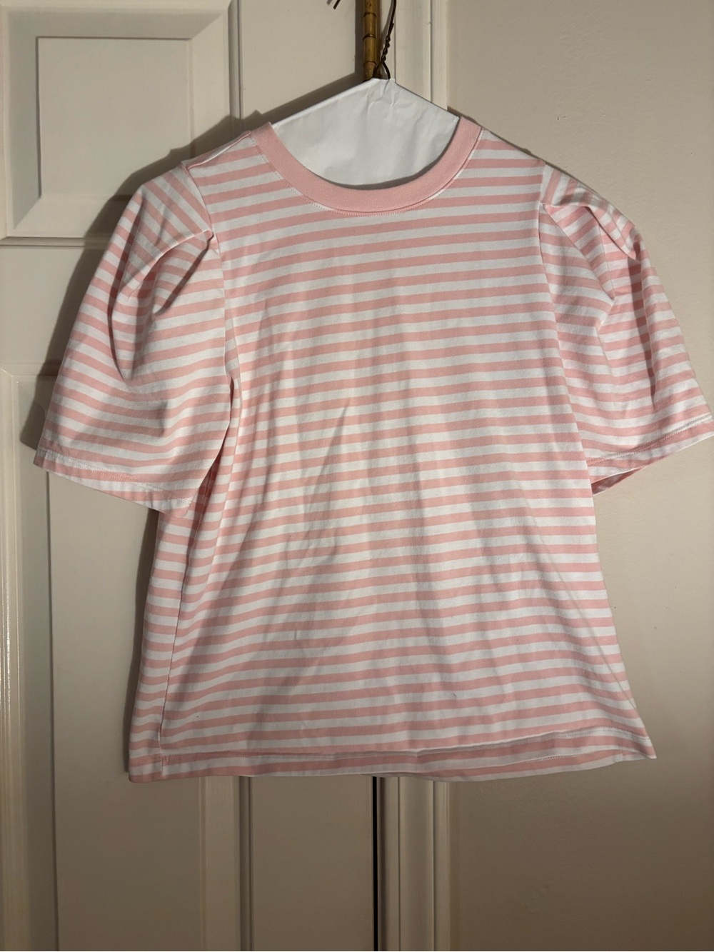 Women's Pink & White Striped Short Sleeve Tee
